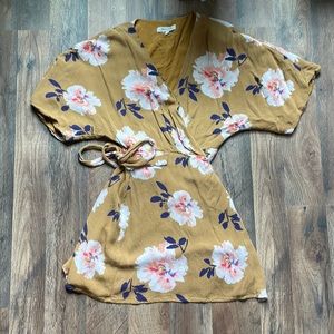 Yellow floral wrap dress